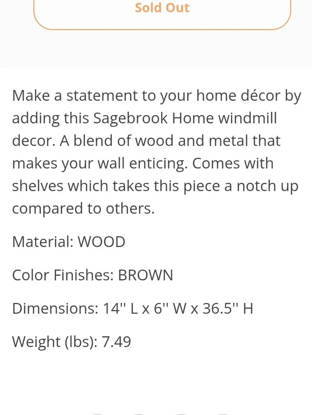 Sagebrook Home Wood Windmill Wall Decor - Brown